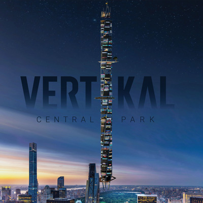 Vertikal Metaverse  floating over Central Park in New York at night