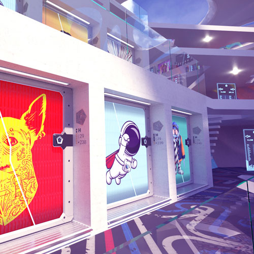 Vertikal Metaverse Hive entrances on Plaza