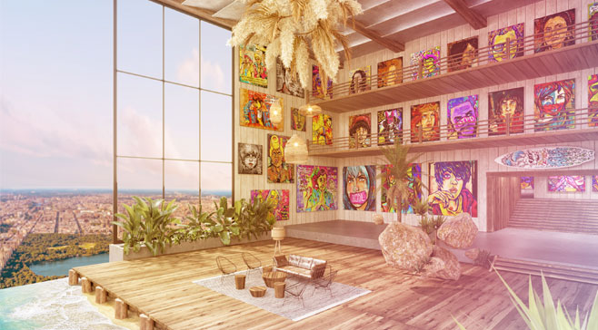 View of a BeachHouse Penthouse in the VERTIKAL Metaverse